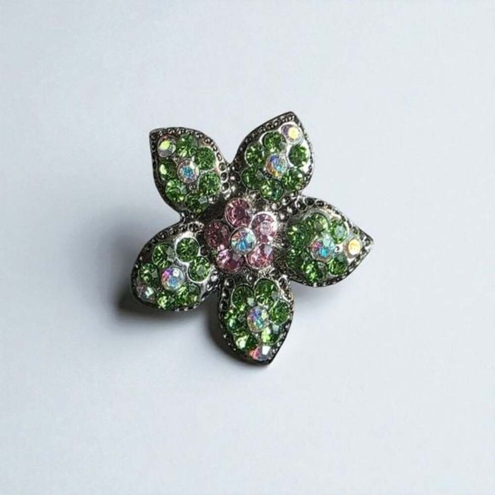 Floral Crystal Pendant- Green and Pink